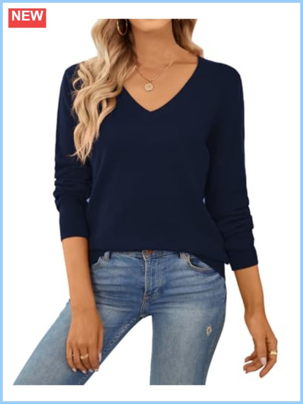 100% Cotton Lightweight V-Neck Long Sleeve Pullover